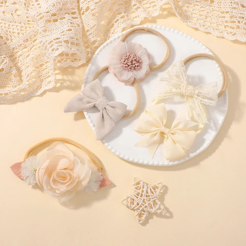 5Pcs Baby Flower Lace Bow Head - Baby Products Set review and price